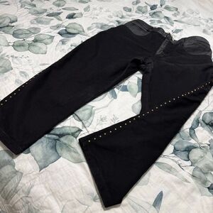Vintage Twins Leather Studded Black Denim Cropped Midrise Straight Leg Pants Mad